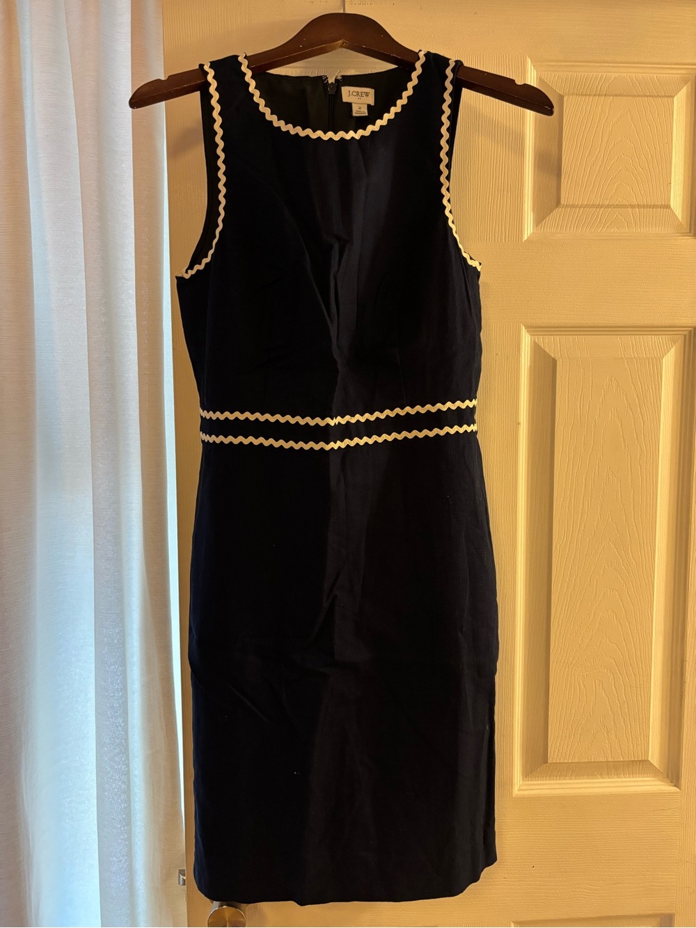 J. Crew Navy Sheath Dress with Cream Rickrack Trim